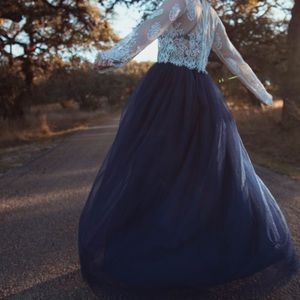 Navy blue prom tulle skirt